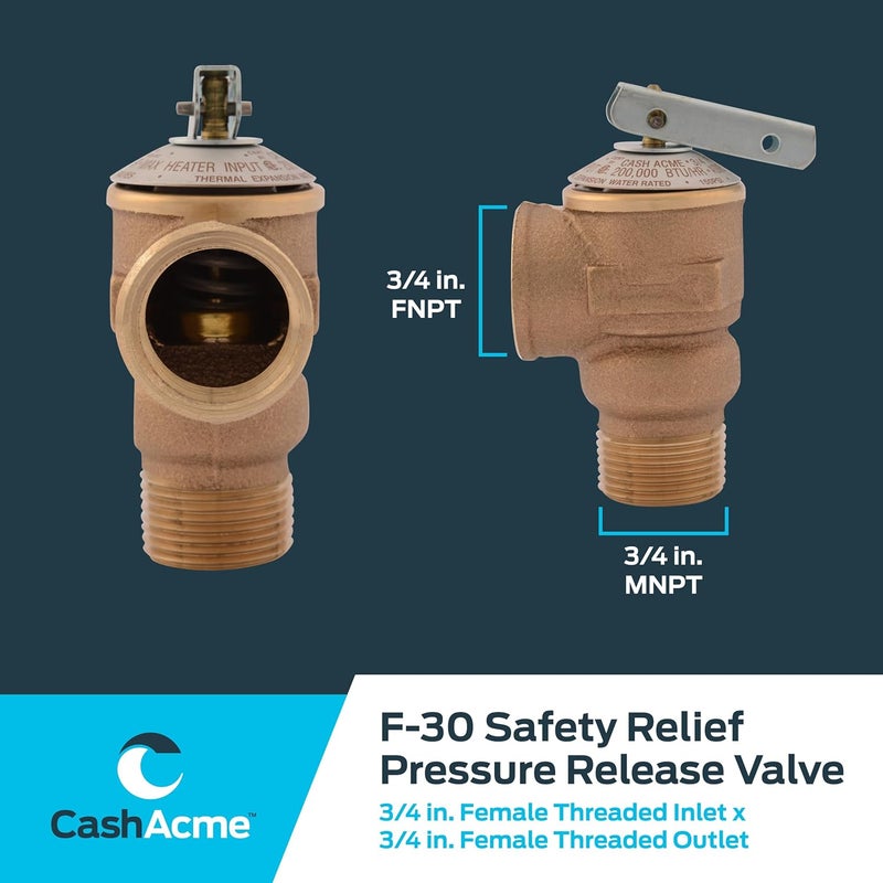 Cash Acme 3/4 Inch F-30 Safety Relief Pressure Release Valve - Durable Brass Plumbing Fitting - Image 5